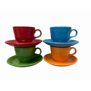 Set Of (4) Homer Laughlin Fiestaware Tea Coffee Cups & Saucers Sets Fiesta E5